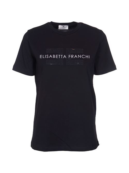 T-SHIRT IN JERSEY CON STRASS LOGO NERA ELISABETTA FRANCHI | MA00346E2110